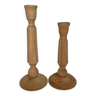 Pair of natural wood candlesticks