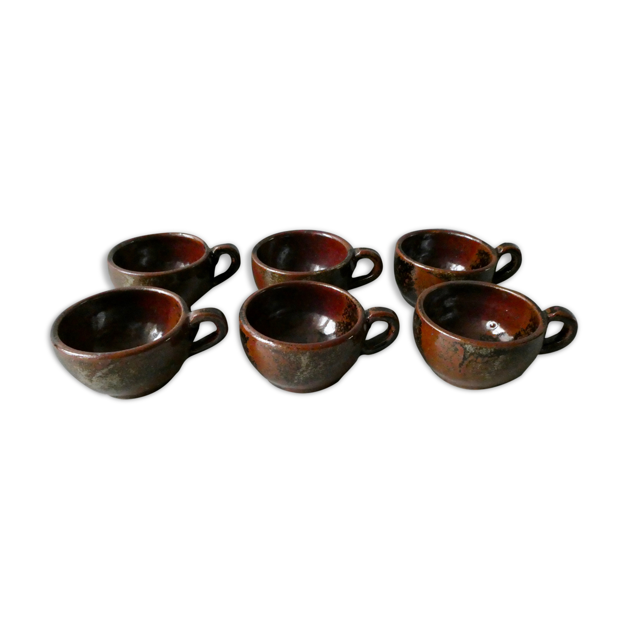 6 cups enamelled sandstone, Pierre Bernier and Isabelle Roger, 80s
