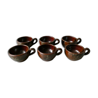 6 cups enamelled sandstone, Pierre Bernier and Isabelle Roger, 80s