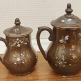 2 Old Small Glazed Ceramic Cream Pots/Enameled Decor