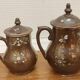 2 Old Small Glazed Ceramic Cream Pots/Enameled Decor