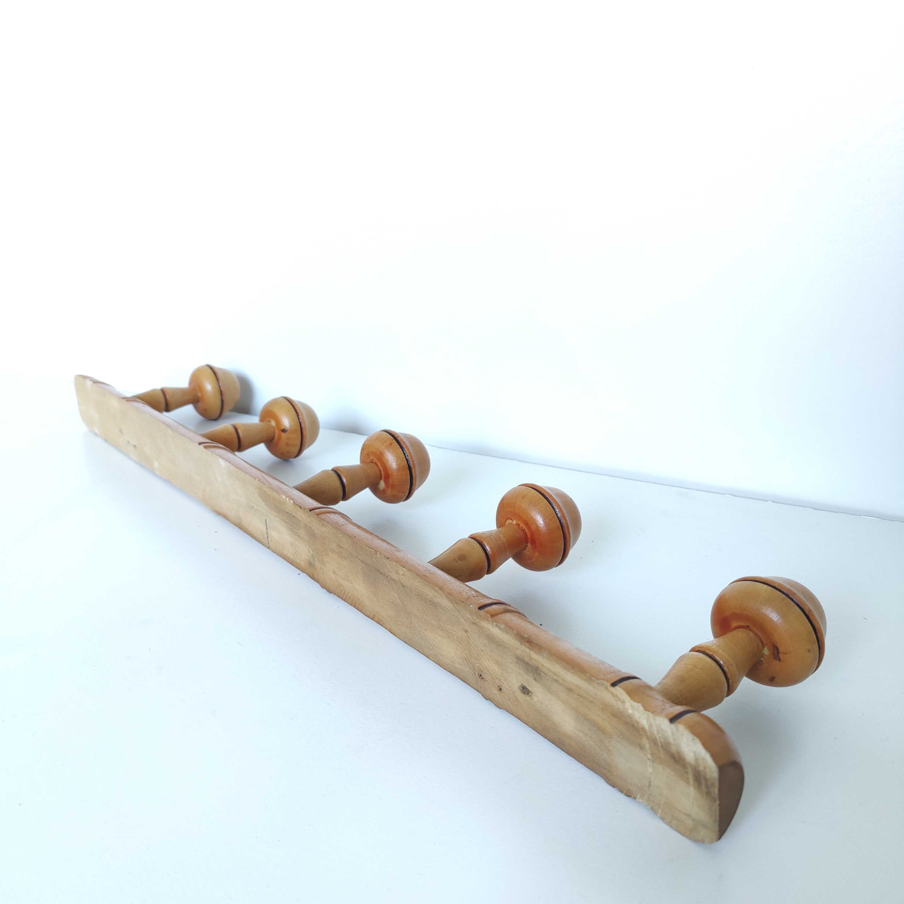 Bamboo style wooden coat rack 5 hooks