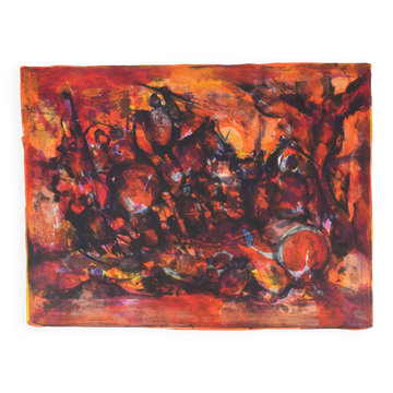 Marcel Mouly : Combat rouge, lithographie originale signée