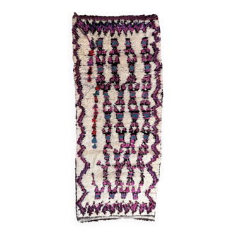 Tapis Marocain blanc violet Azilal-  240 x 100 cm