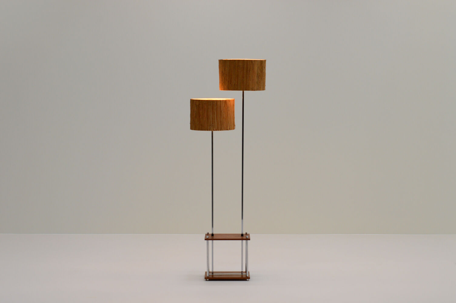 Double shade teak and chrome floor lamp, 60s.