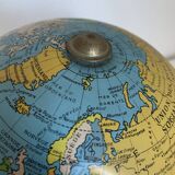 Vintage 1960 golden terrestrial globe by Taride, tripod world map - 28 cm