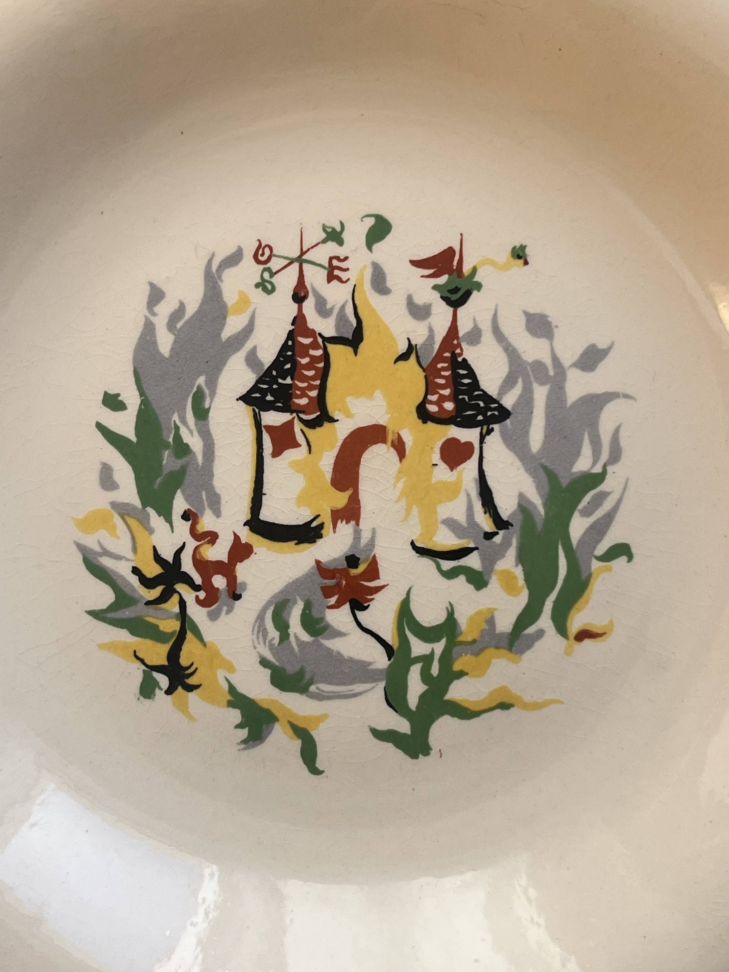 6 assiettes à dessert Salins motifs style Lurçat