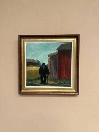 Swedish Oil on panel "man standing" by Svan Grandin, Vintage & Framed 40×38cm
