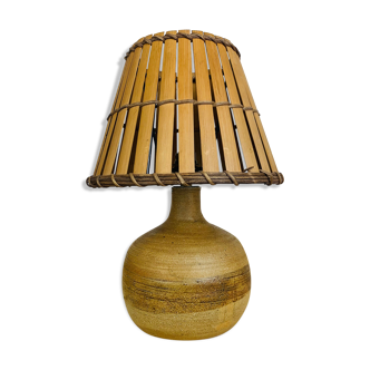 Lampe boule grès abat jour bois