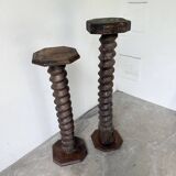 Paire de piédestal colonnes vis de pressage chêne 1900