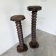 Pair of pedestal columns with oak pressing screws, 1900