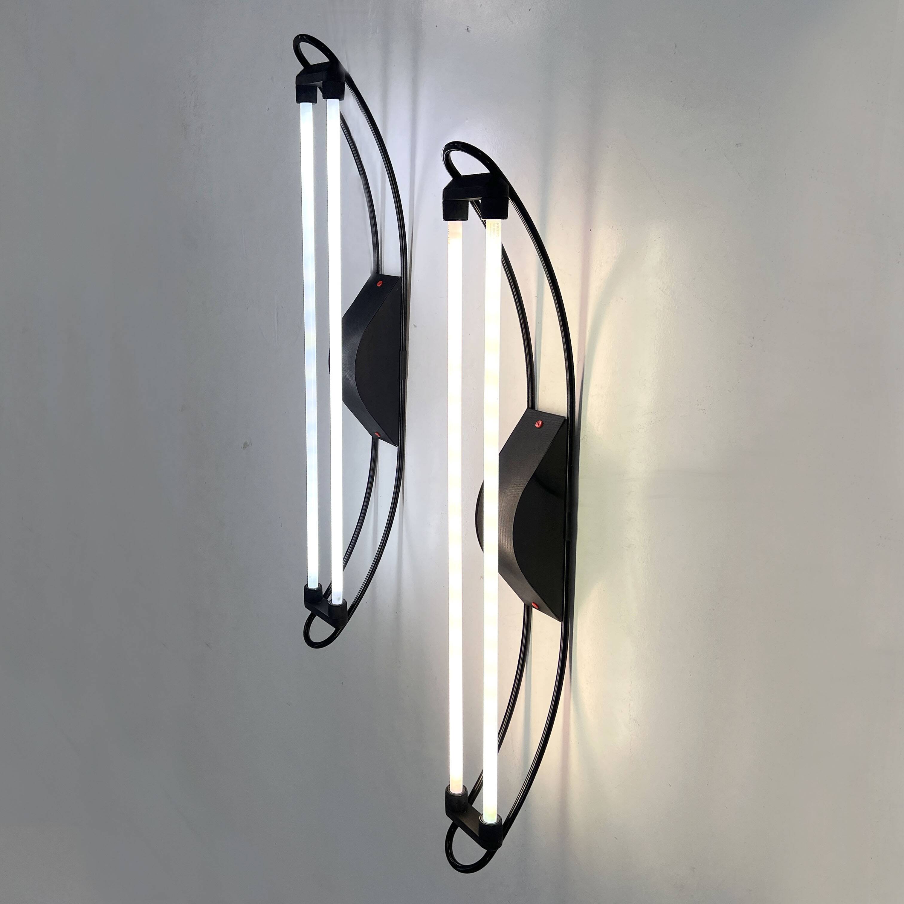 Double black neon wall light by Gian N. Gigante for Zerbetto, 1980