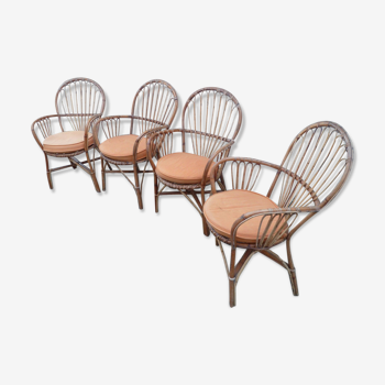 Suite of 4 chairs in bamboo wood curved