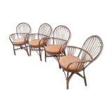Suite of 4 chairs in bamboo wood curved