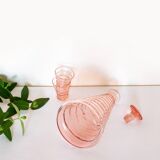 Old pink glass liqueur carafe and 2 glasses
