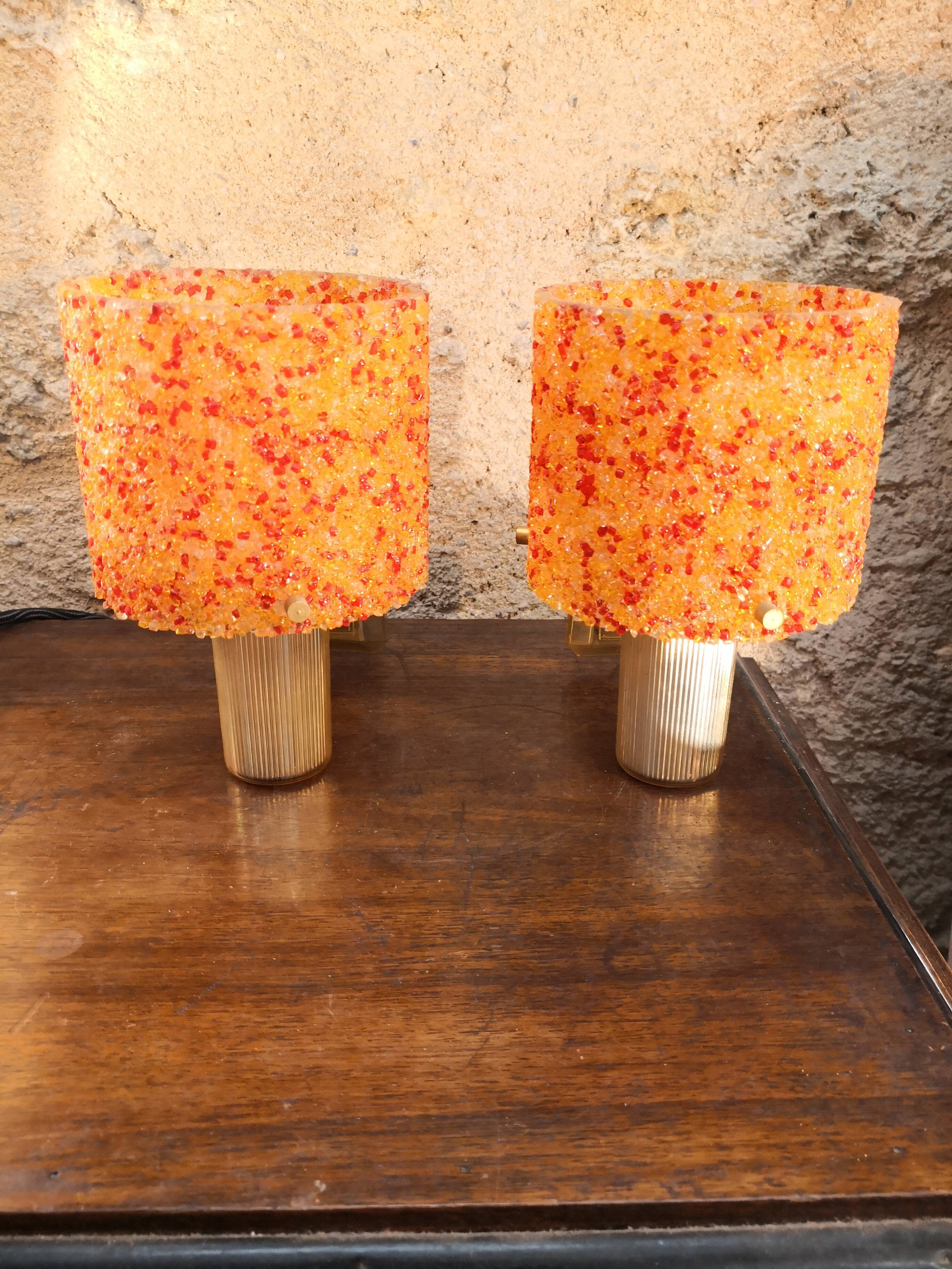 Wall lamps in perspex orange granite