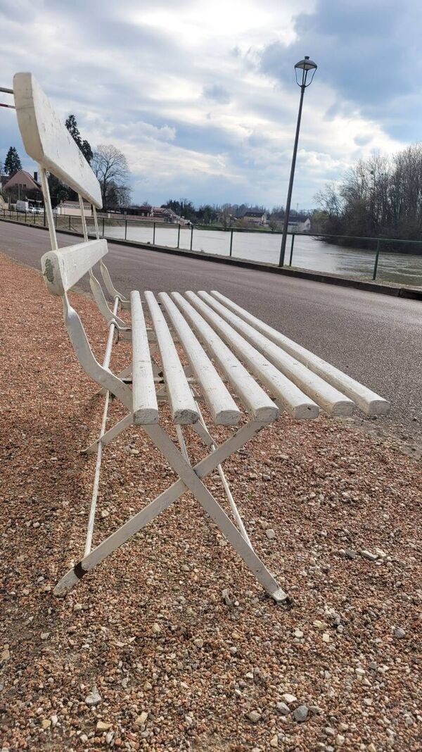 Banc pliant de Jardin en fer et bois ancien - 1950s