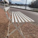 Folding garden bench in iron and old wood - 1950s