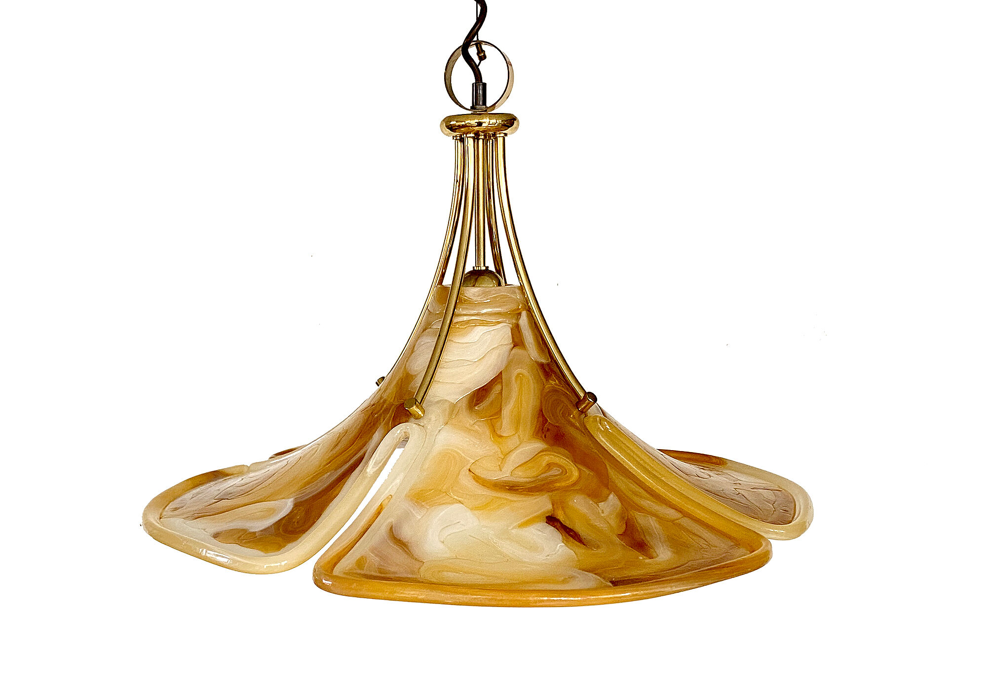 Adjustable vintage design XXL pendant lamp, brass plexiglass, 70s