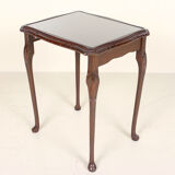 Glass flame and mahogany side table