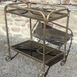 Rolling trolley in gilded brass with 2 trays