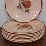 Set of 8 old flat plates Digoin Sarreguemines 9181 Pink pattern