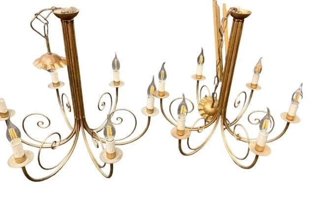 Pair of metal dore pendant lamps