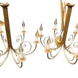 Pair of metal dore pendant lamps