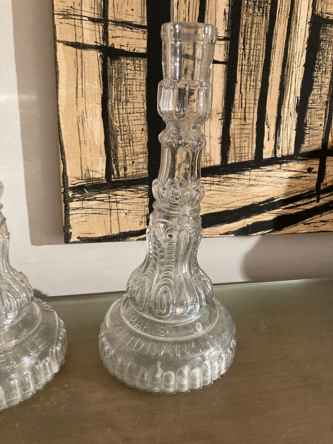 Pair of antique glass candle holders