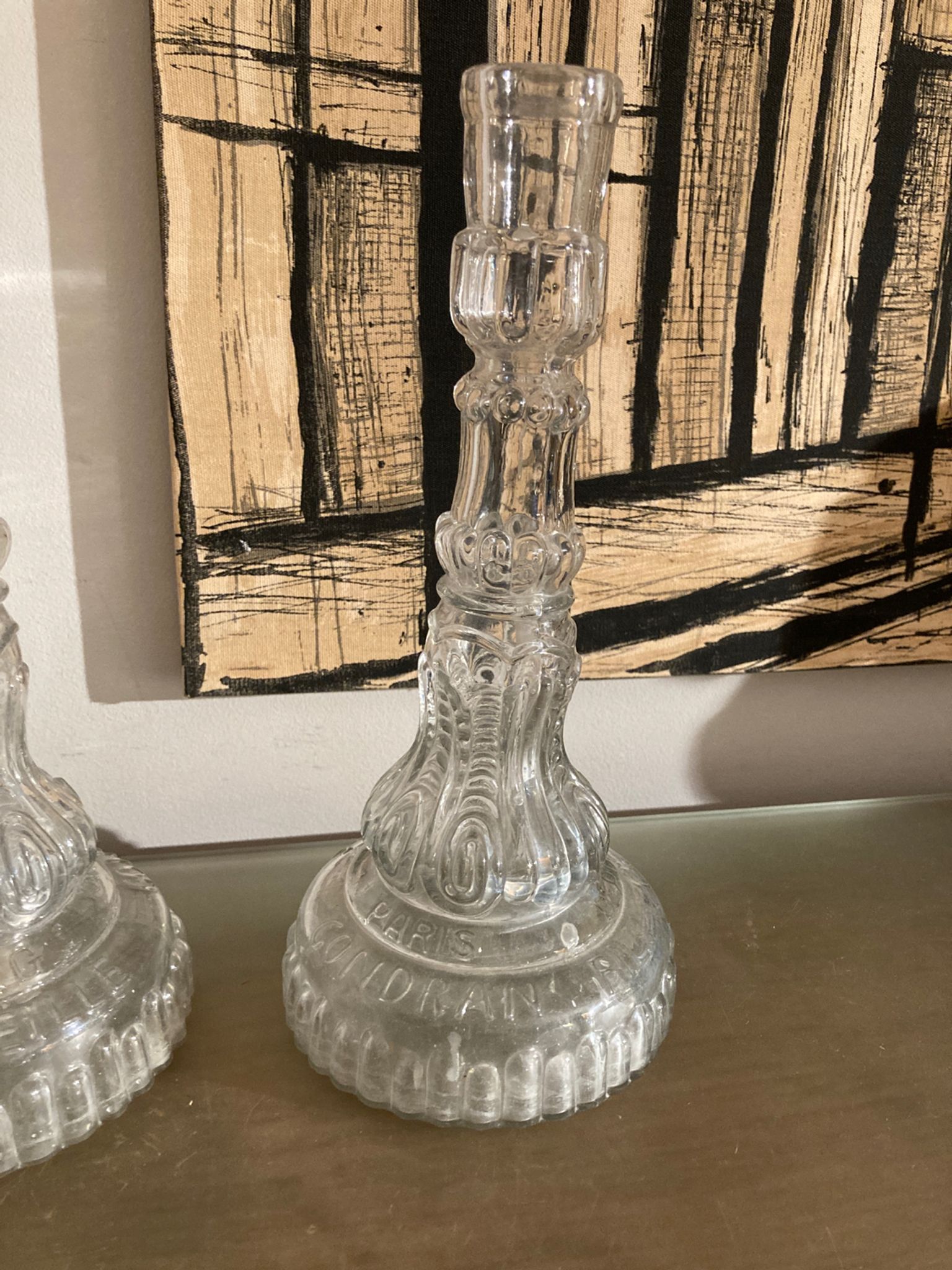 Pair of antique glass candle holders