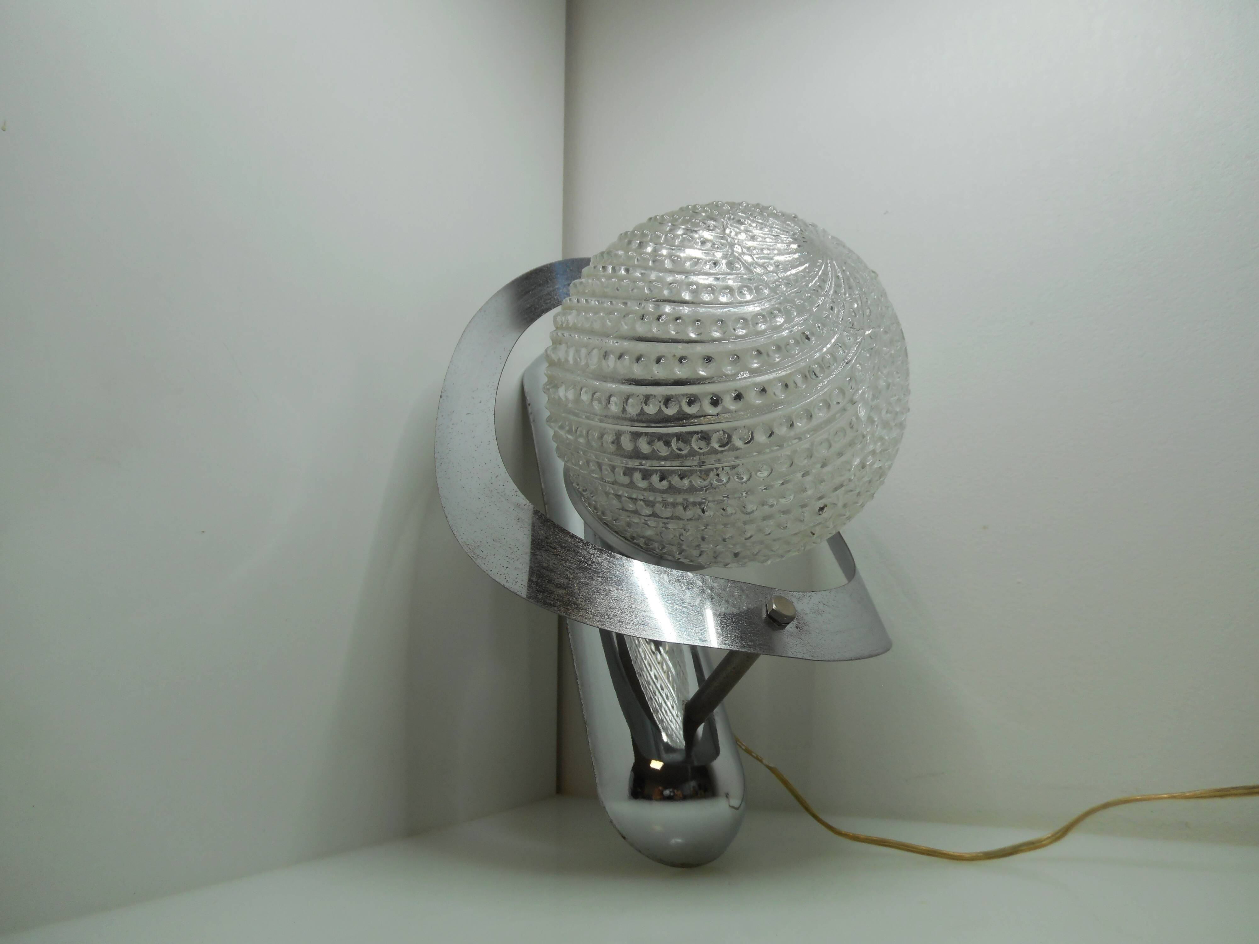 Ball molded glass and vintage chrome metal wall lamp