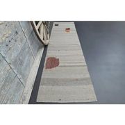 1970s Vintage Turkish Oushak Handmade Wool Cotton Gray Runner Rug 86x332