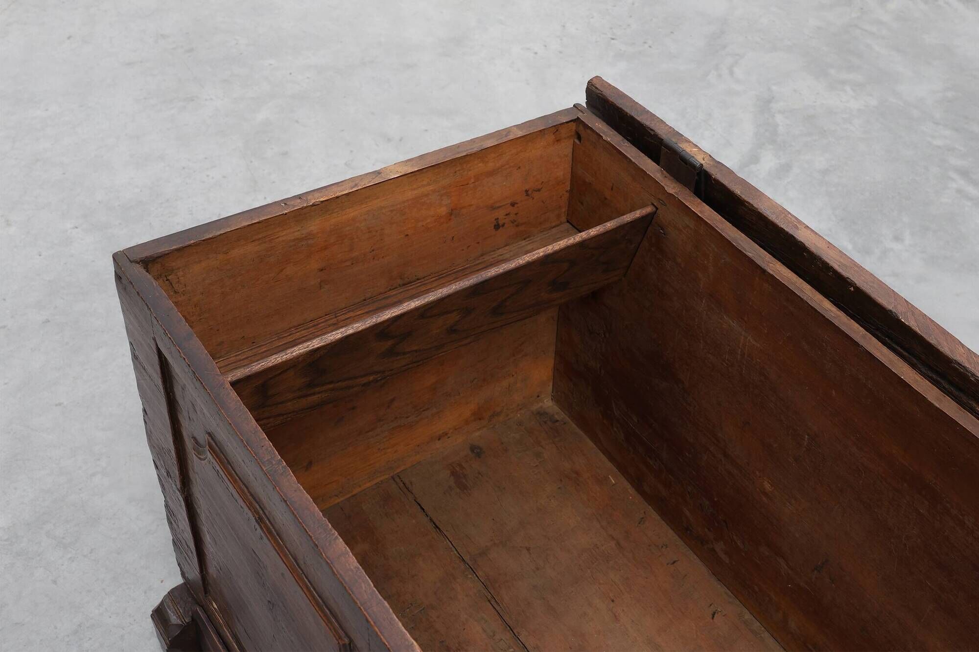Flemish Oak Blanket Chest with panelled front and iron lock, dated 1825
