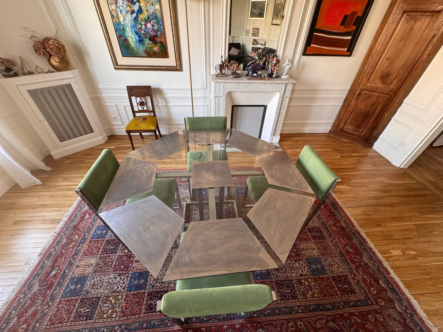 Vintage 1970s design table + 4 chairs || Unique piece