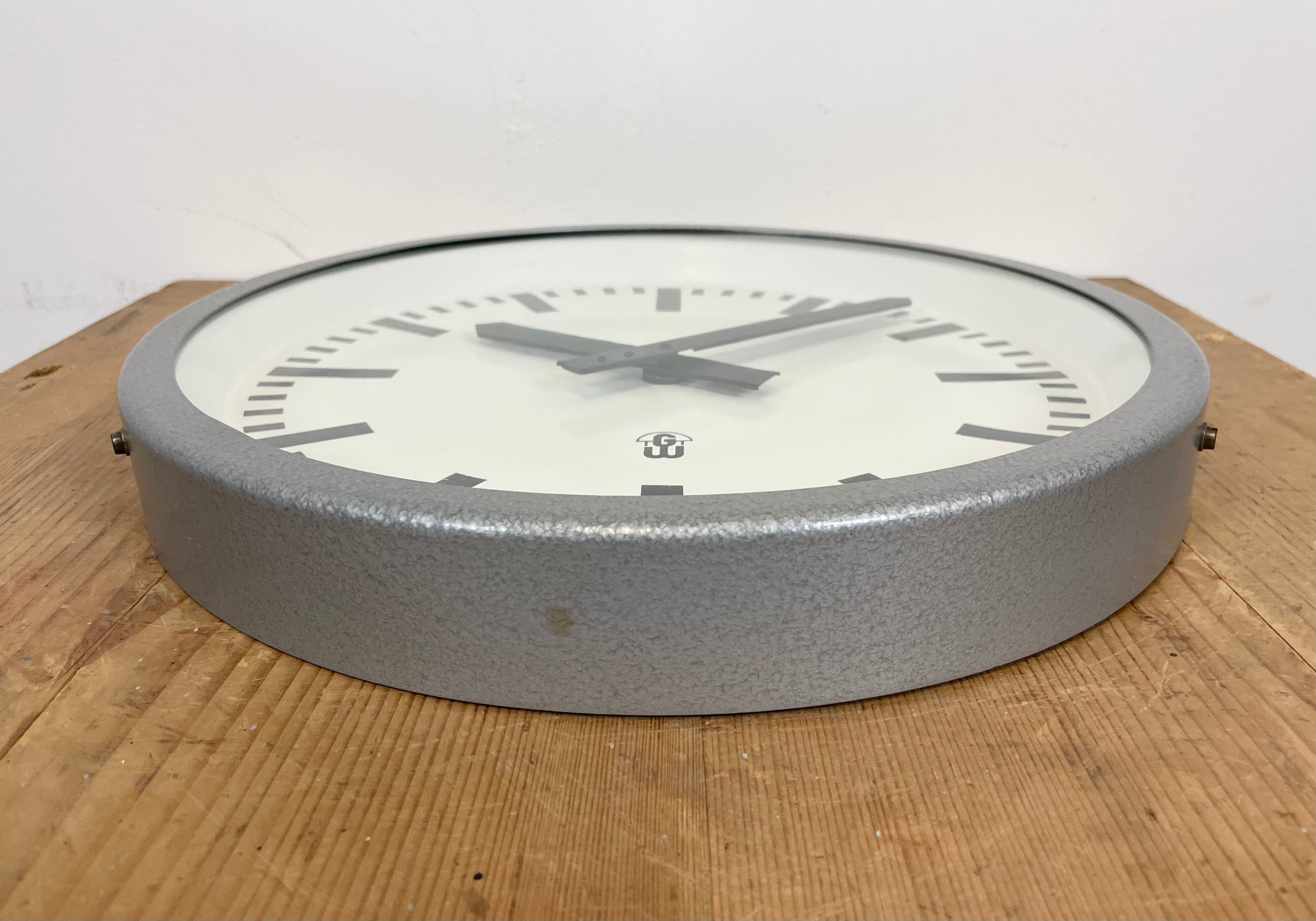 Grey Industrial East German Wall Clock from GW, 1960s