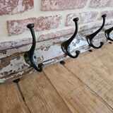 Solid teak coat hook with 4 double cast iron hooks
