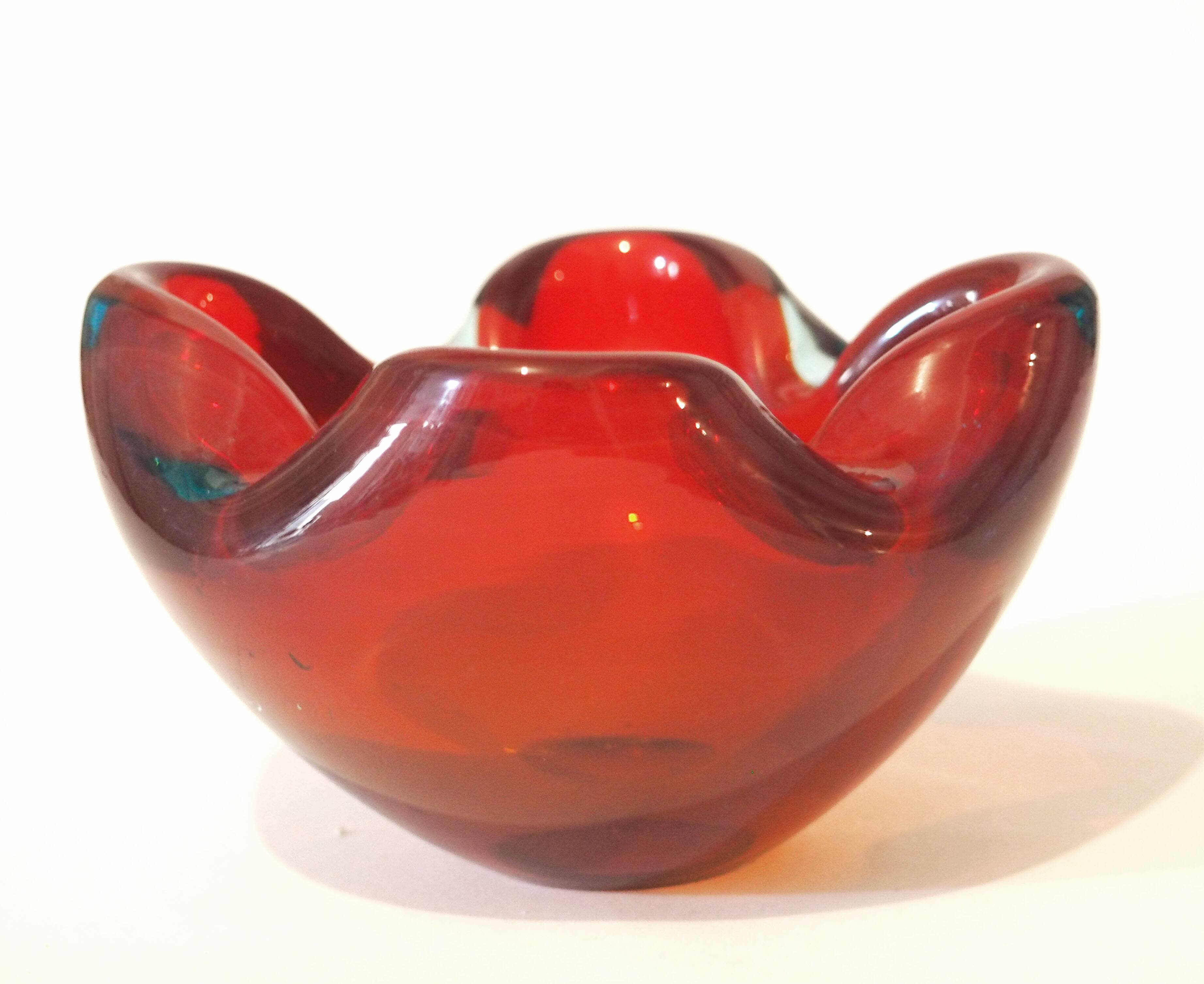 Small red crystal ashtray