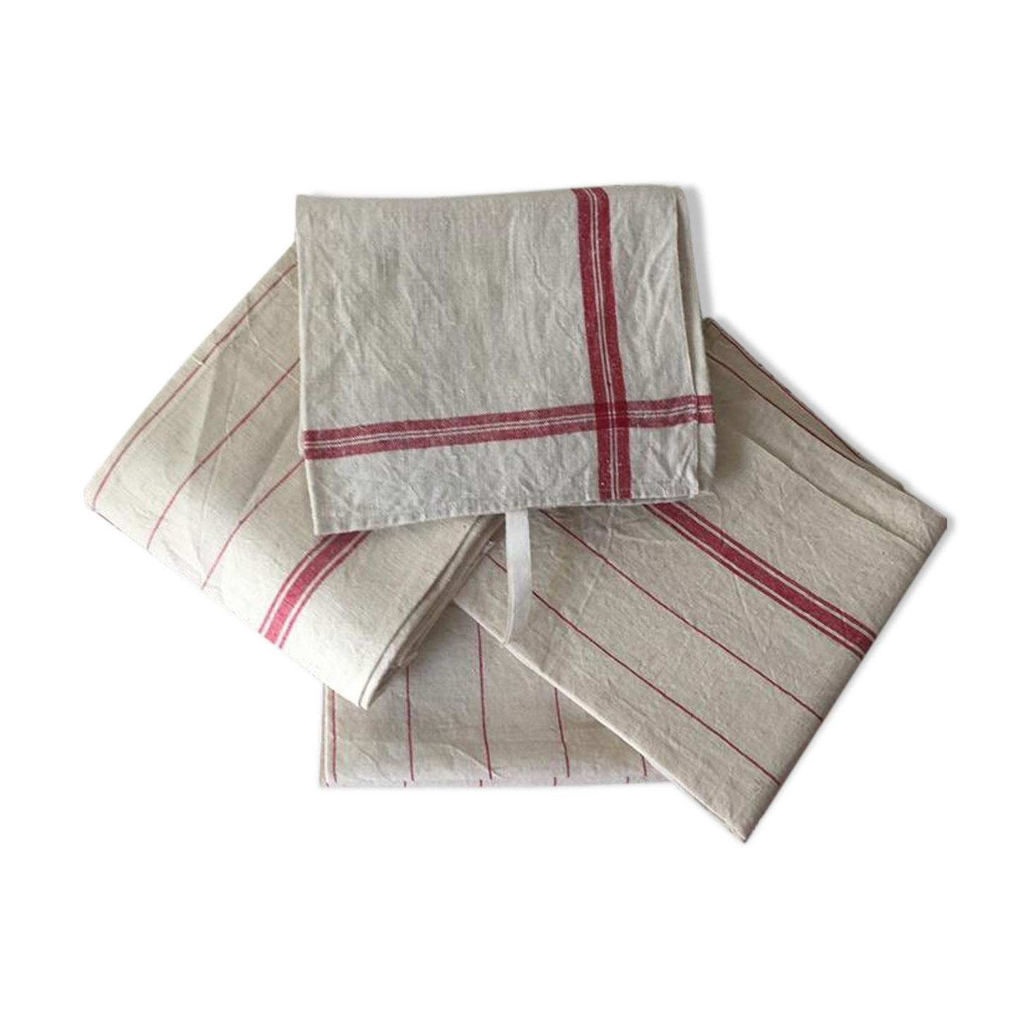 Lot of five old mismatched dishtowels