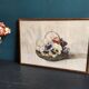 Vintage French watercolour with a basket  full of pansies