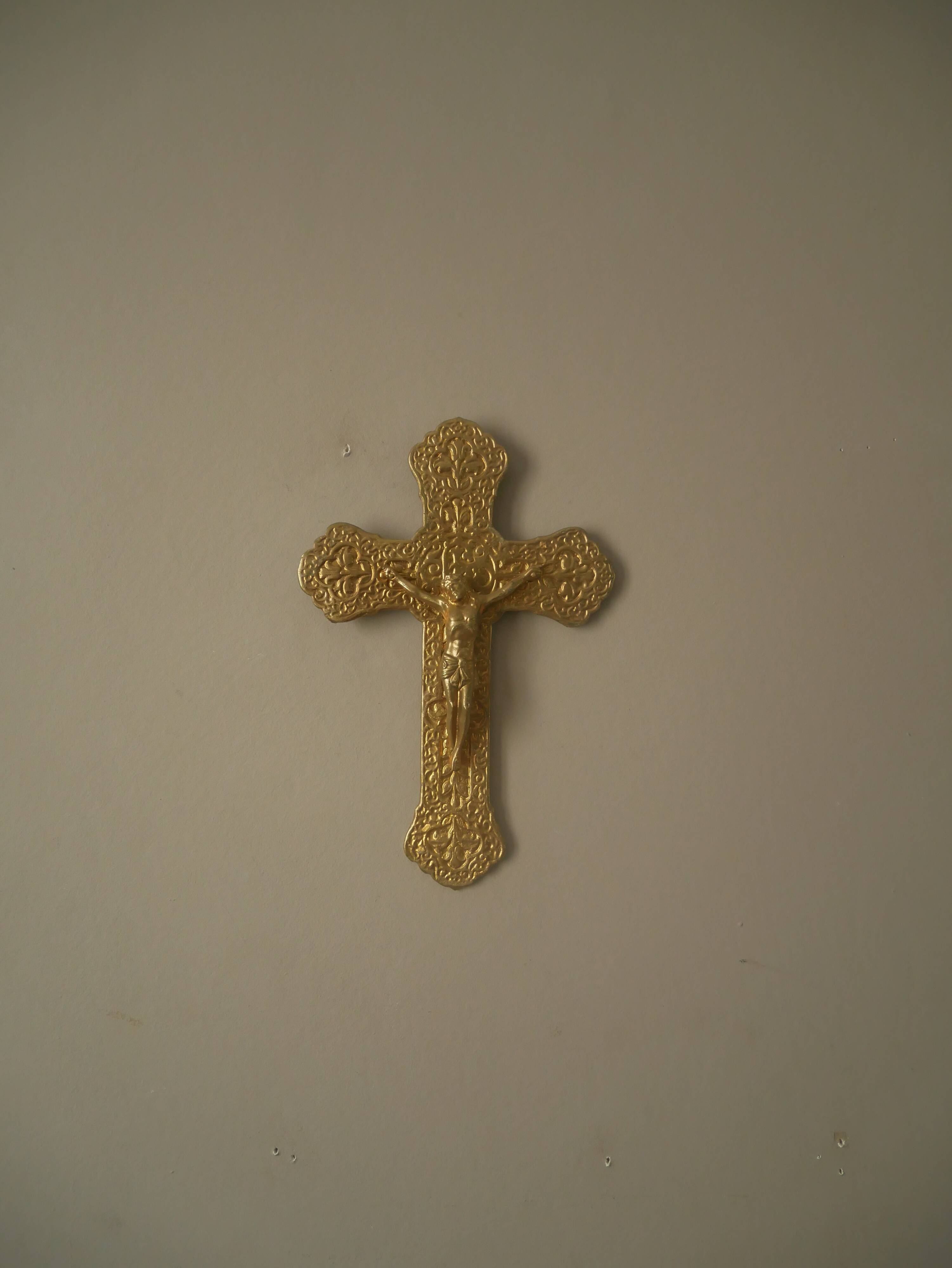 Crucifix in gold metal collection antique religious object decoration country baroque cross