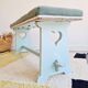 Antique blue velvet wooden bench - heart-shaped bench