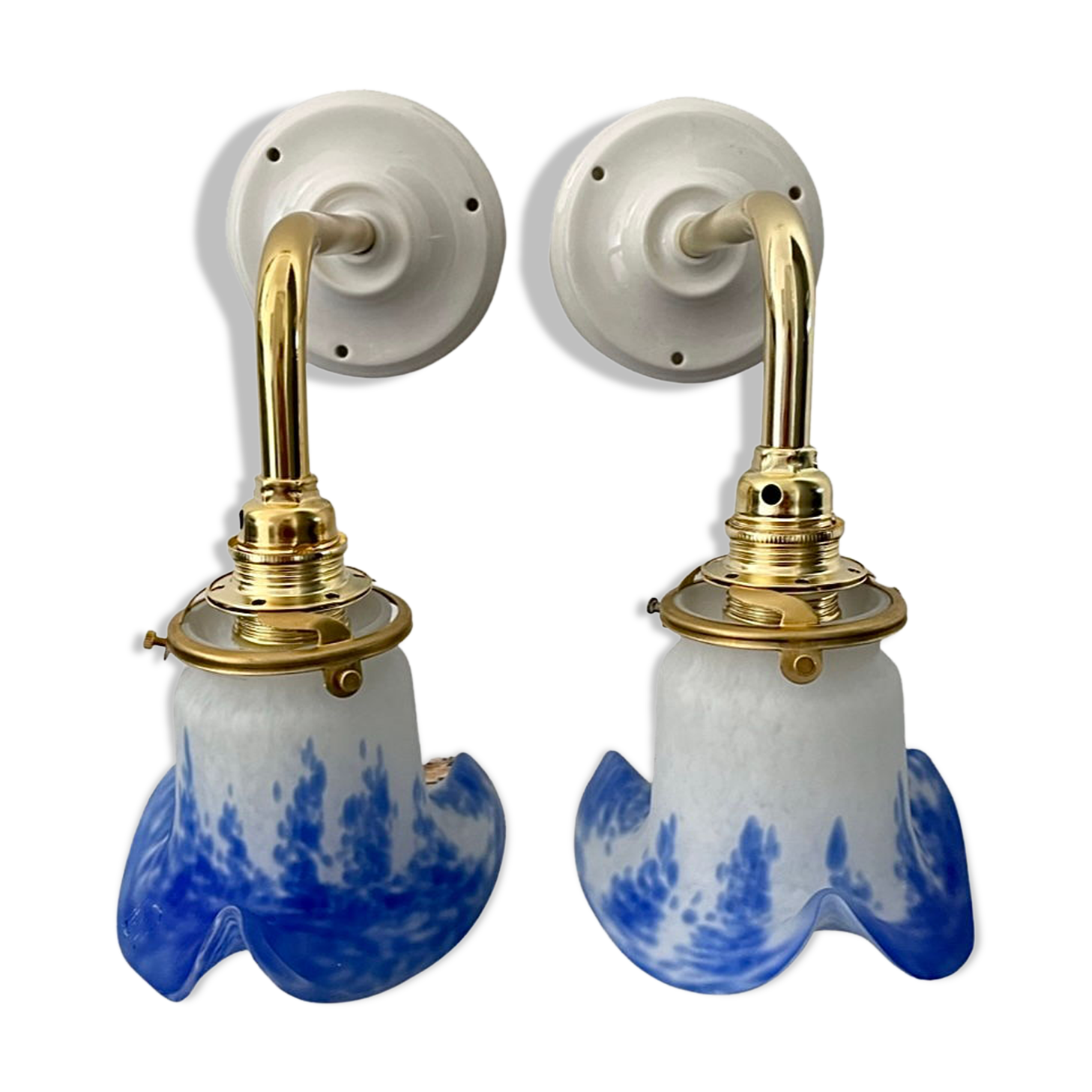 Pair of art deco wall lamps electrified to nine