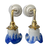 Pair of art deco wall lamps electrified to nine