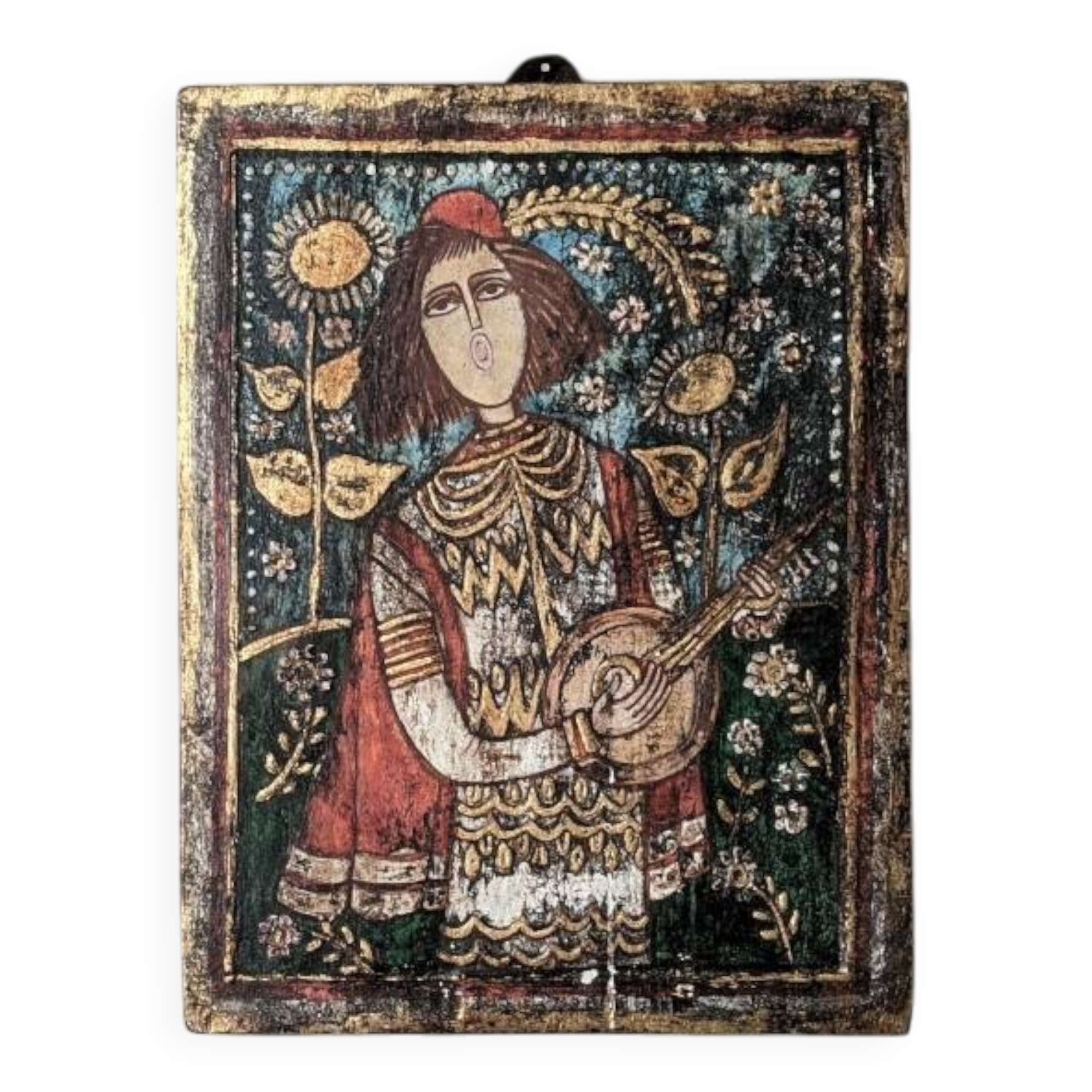 Antique wood painting old craft panel