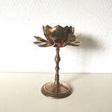 Candlestick, candle holder, modular lotus flower in brass, 50s feldman style
