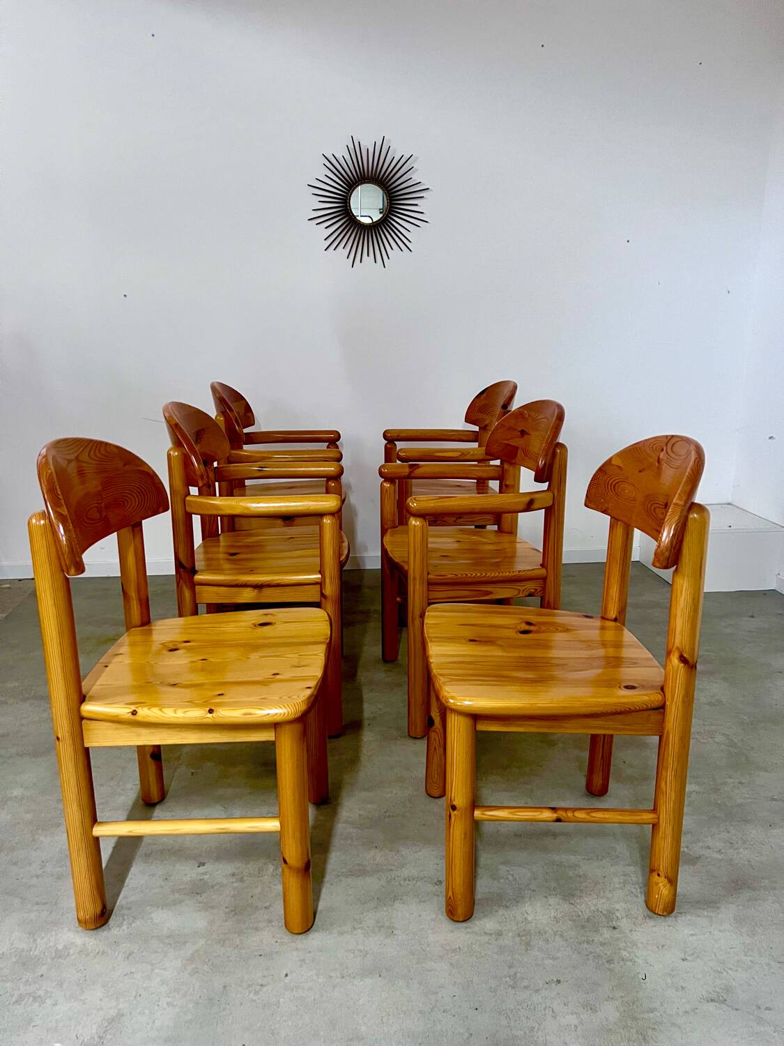 6 old Scandinavian chairs from the 70s solid wood design Reiner Daumiller in solid pine