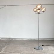 Chrome and glass floor lamp in mid-century German space style by Hustadt Leuchten, 1960s.