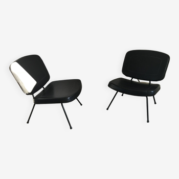 Pierre Paulin low chairs model CM190 black skai edition Thonet 1950 set of 2