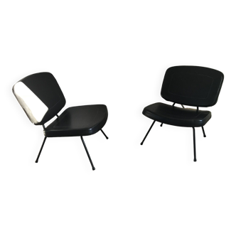 Pierre Paulin low chairs model CM190 black skai edition Thonet 1950 set of 2