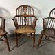 Ensemble de 3 chaises, fauteuils Windsor Low Back en orme, Angleterre, XIXe